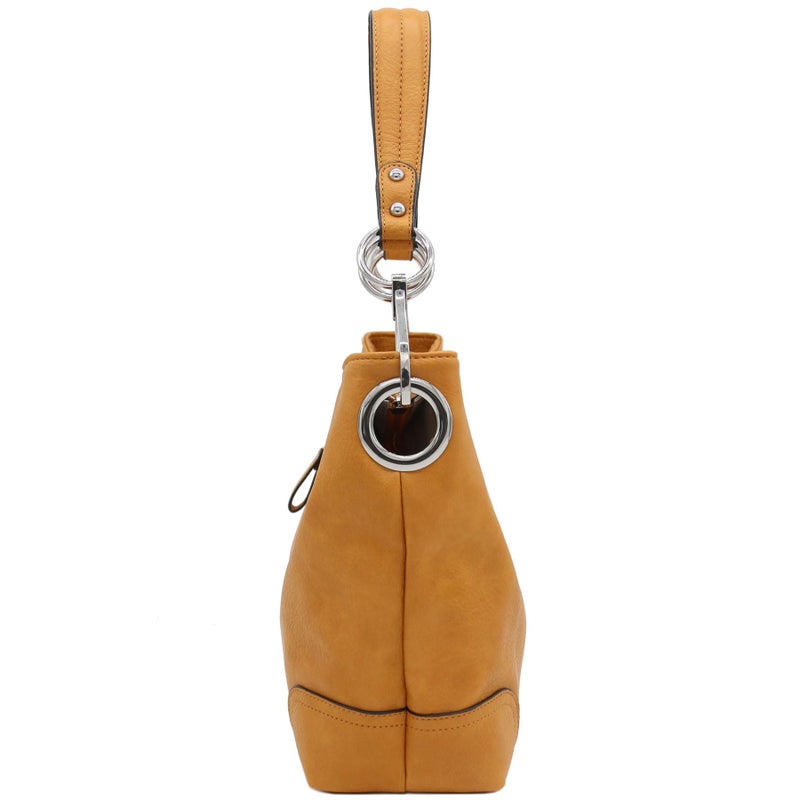 Alyssa Hobo Shoulder Bag with Big Snap Hook Hardware (Mustard) - Image 3